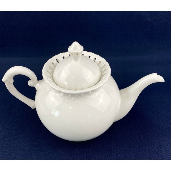 Gracie Coastline Imports Decorative China Teapot w Lid Cream Lattice Top - Picture 3 of 12
